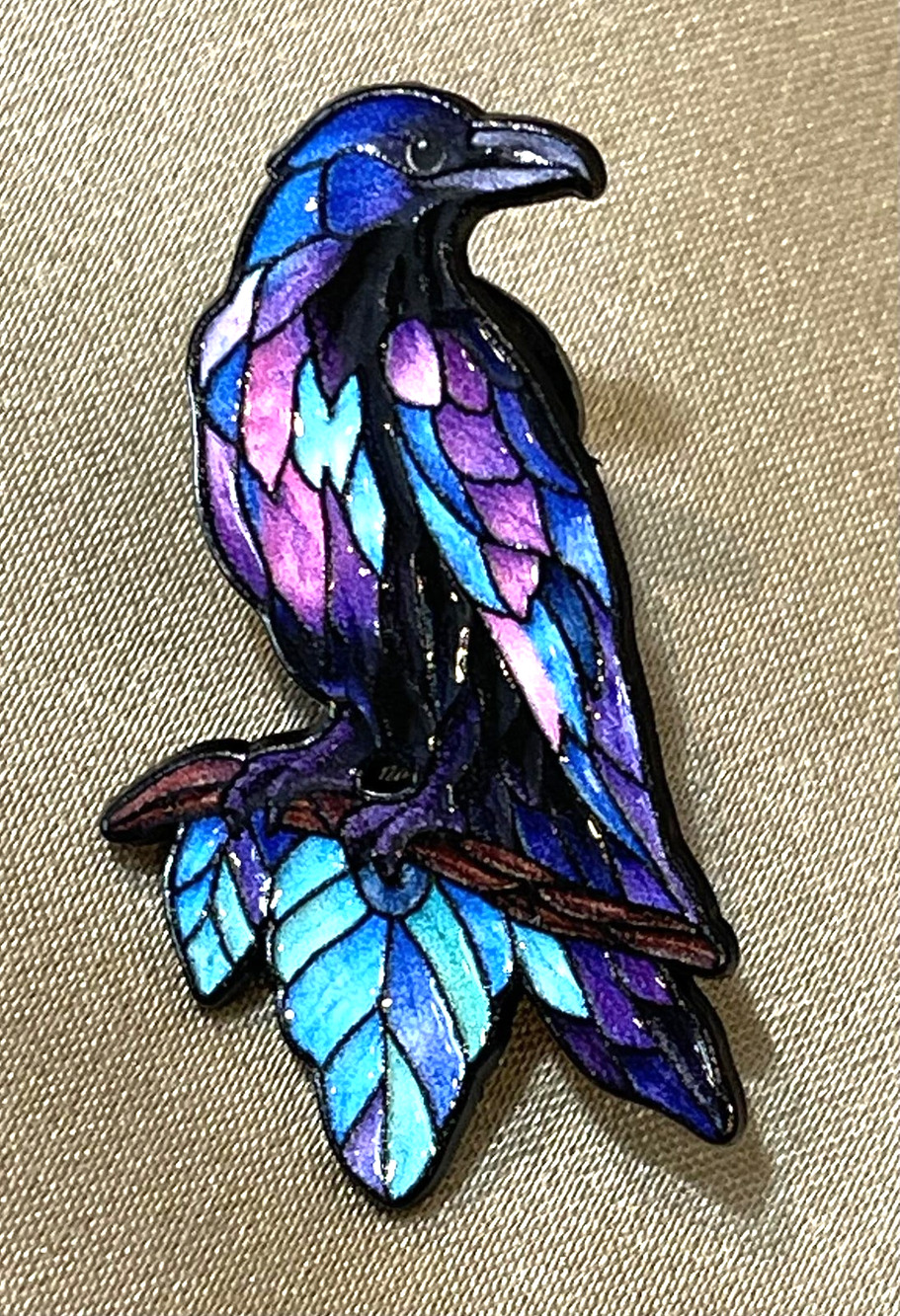 NWOT Multicolor Raven Crow Brooch Lapel Pin Enamel Birds Gothic Cute Accessory